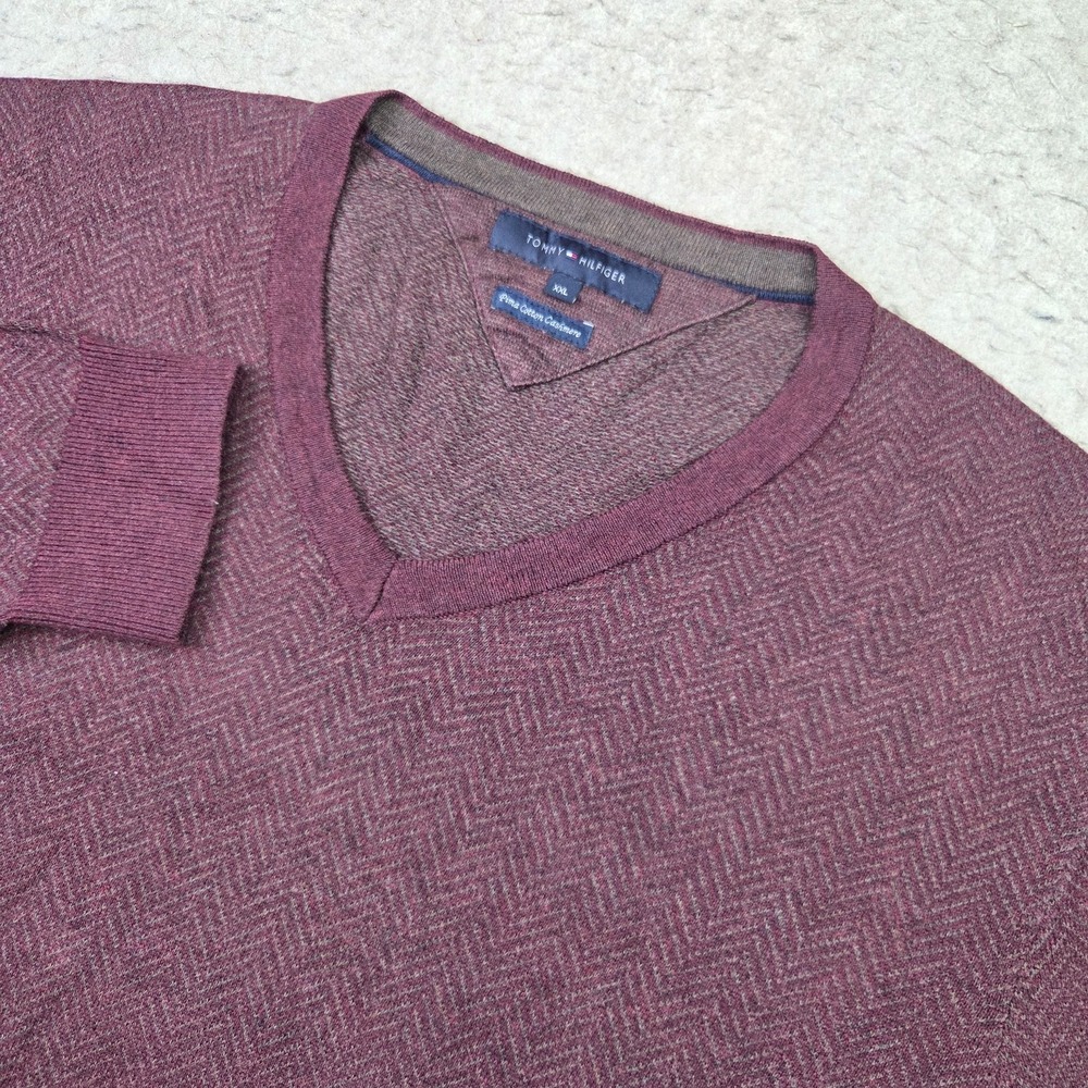 Tommy Hilfiger Pima Cotton Cashmere Sweater Mens 2XL Maroon Pullover V Neck